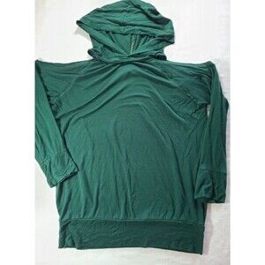 Rags & Couture Green Hoodie Medium Cutout Shoulder Raw Hem Cozy Top